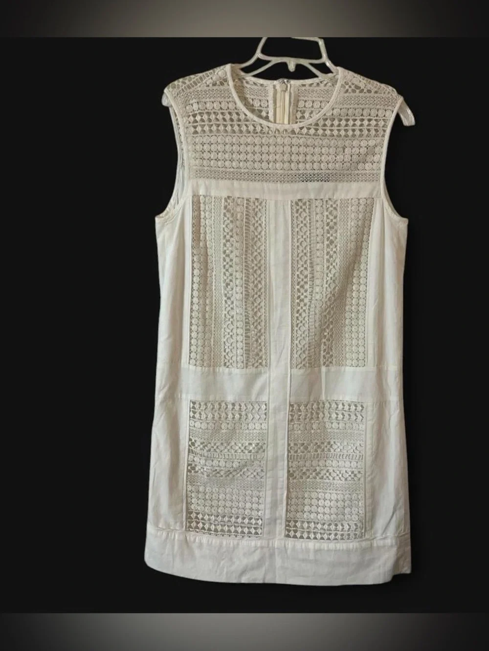 J Crew cream off-white lace shift dress intricate crochet pattern shift dress